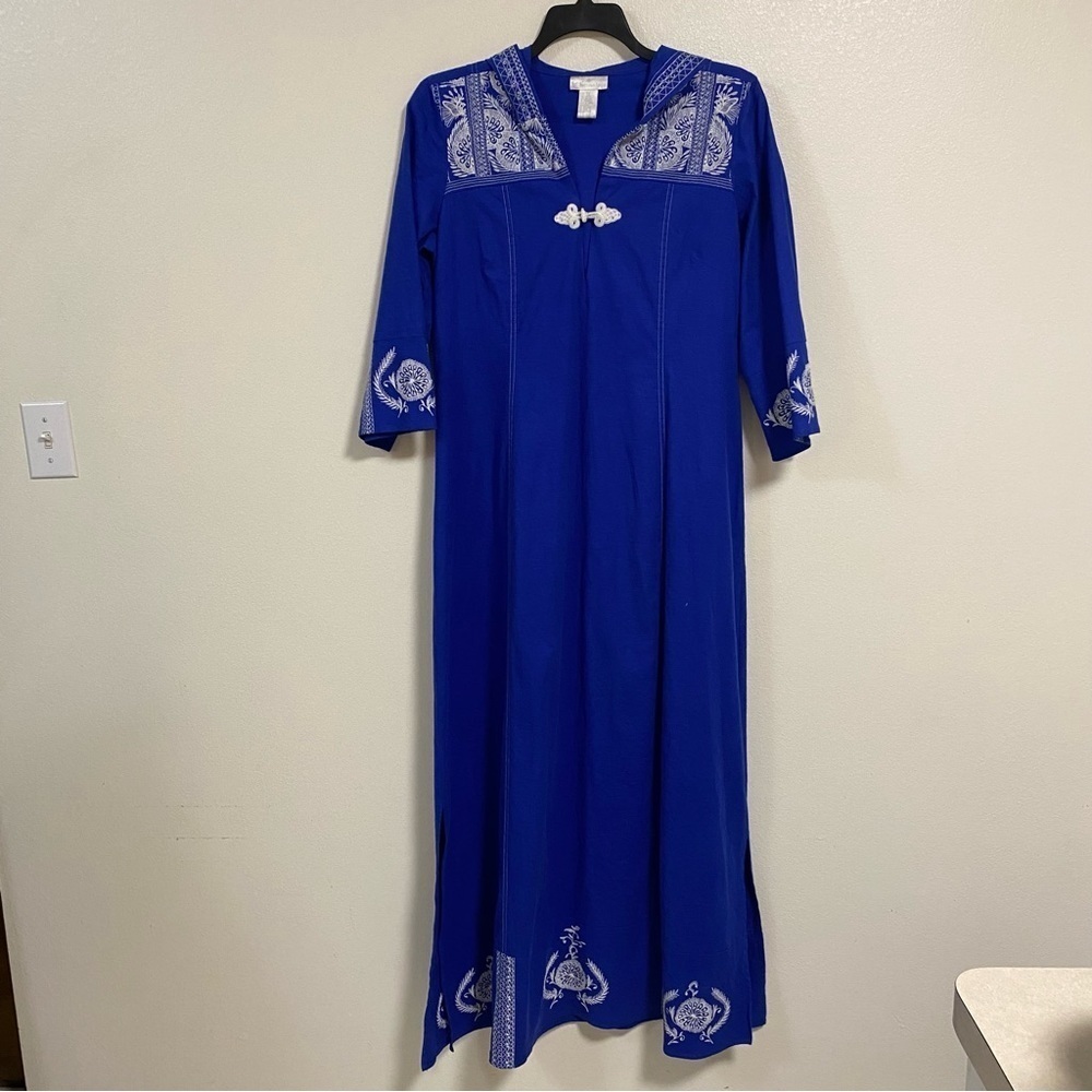 Soft Surrounding Dress Womens Size Small Tall Royal Blue Embroidered Hooded Maxi